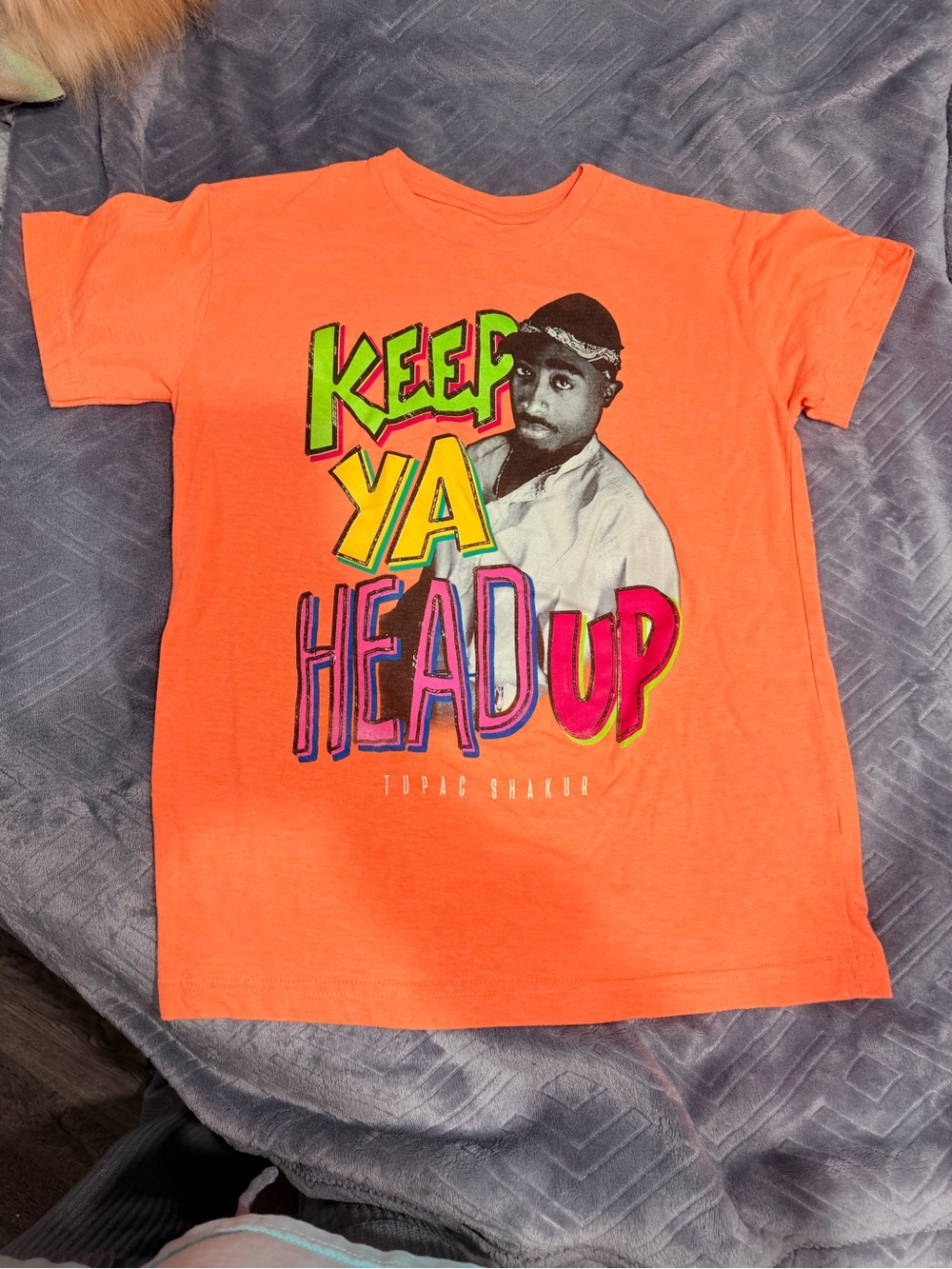 Tupac Bright Orange Short Sleeve Graphic Tee - Keep Ya Head Up